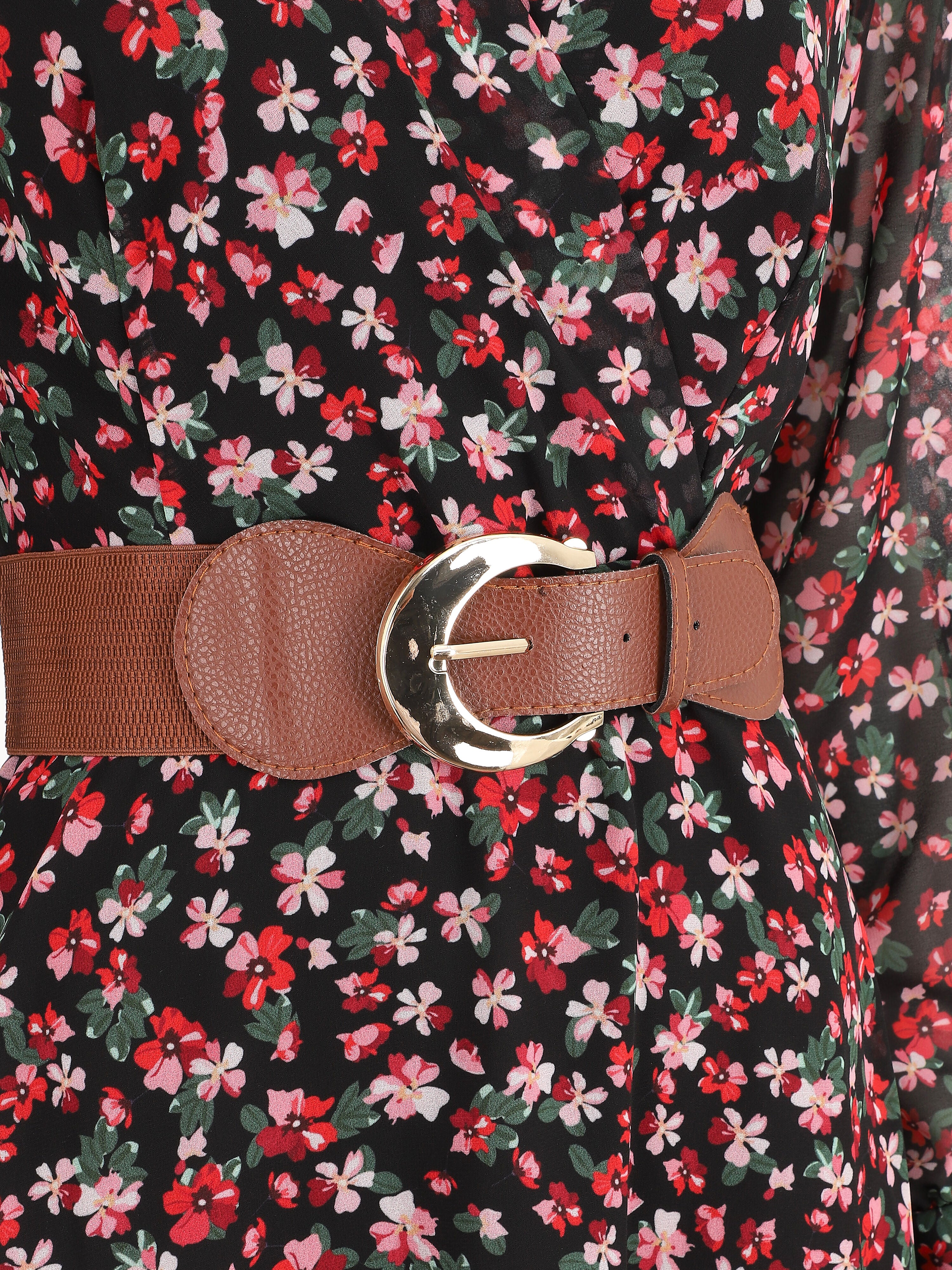 Robe mi-longue à imprimé petites fleurs - Noir - 3
