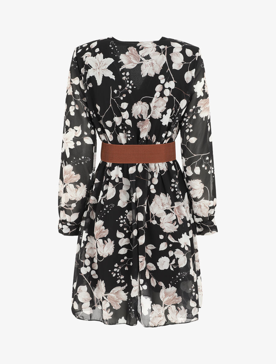 Robe mi-longue à imprimé fleuri - Noir - 2