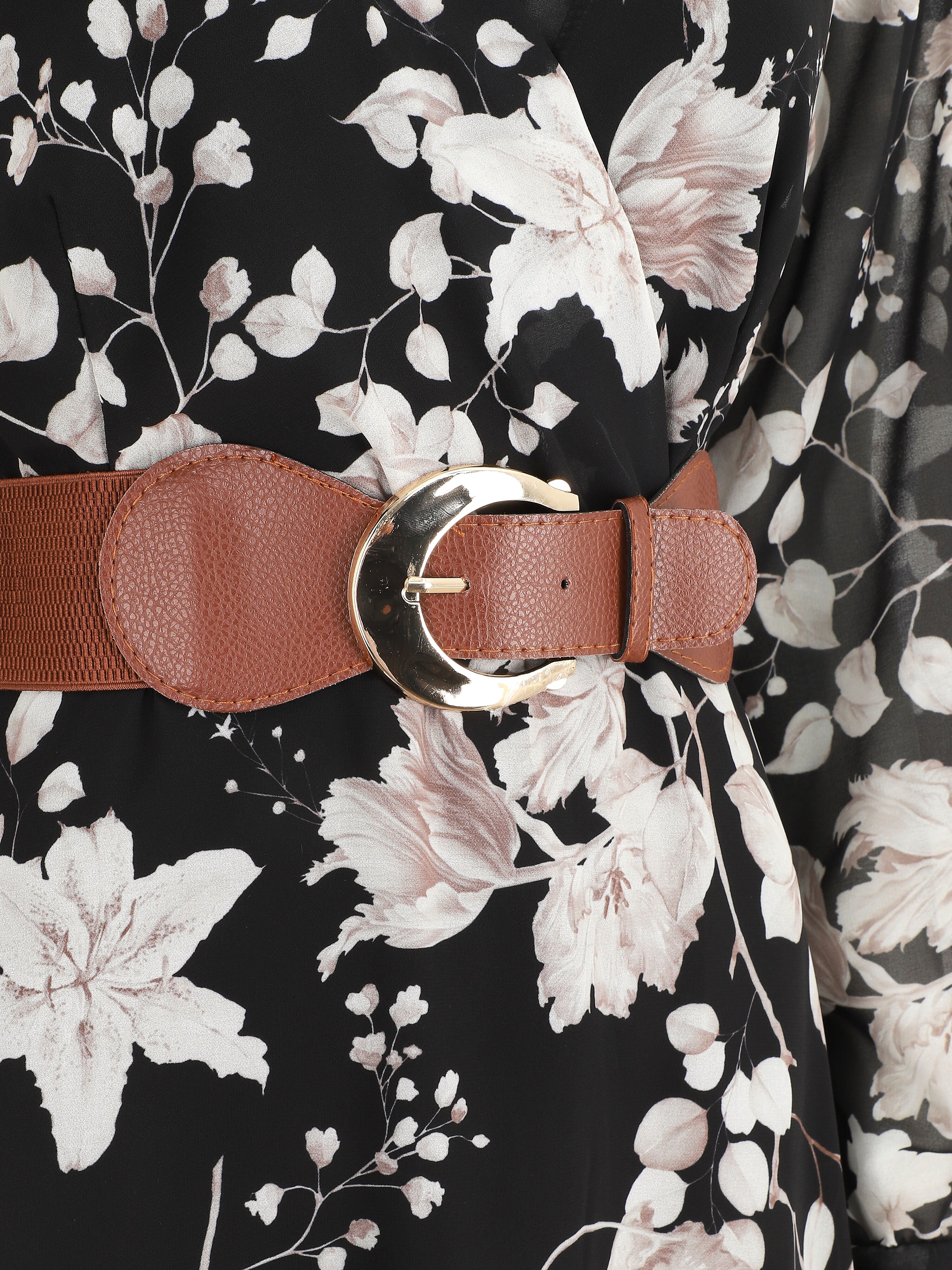 Robe mi-longue à imprimé fleuri - Noir - 3