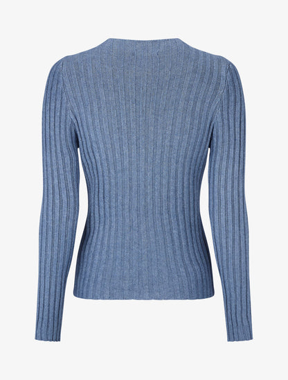 Pull côtelé ajusté à col montant - Bleu - 2