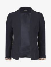 Blazer uni à revers imprimé graphique - Marine - 1