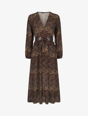 Robe longue empire imprimé fleurs baroques - Noir - 1