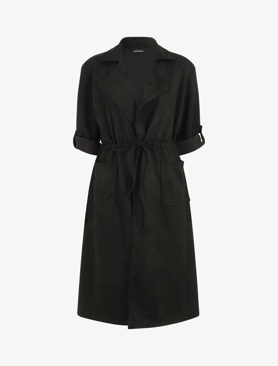 Trench oversize mi-long en suédine - Noir - 1