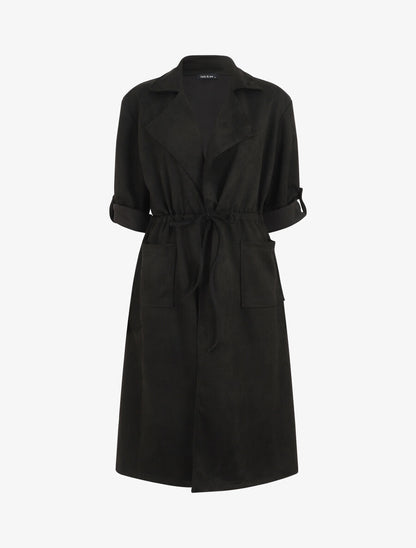 Trench oversize mi-long en suédine - Noir - 1