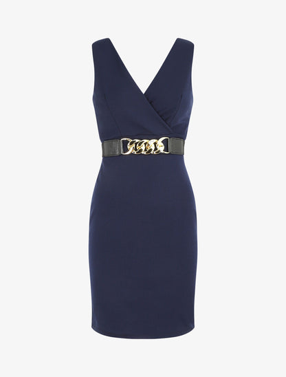 Robe courte ajustée sans manches - Marine - 2