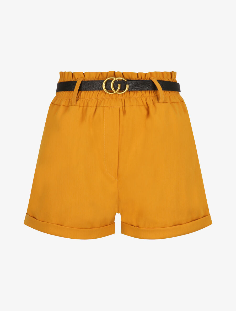 Short droit uni à taille haute élastiquée - Moutarde - 1