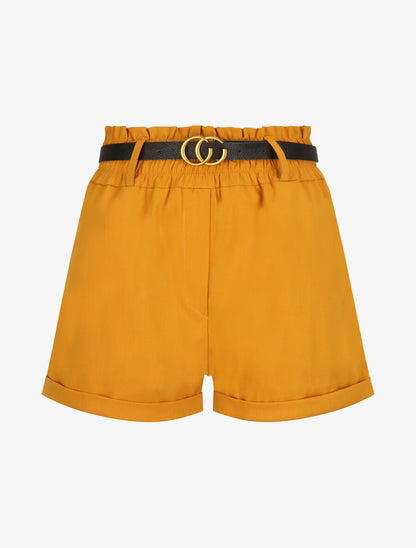 Short droit uni à taille haute élastiquée - Moutarde - 1