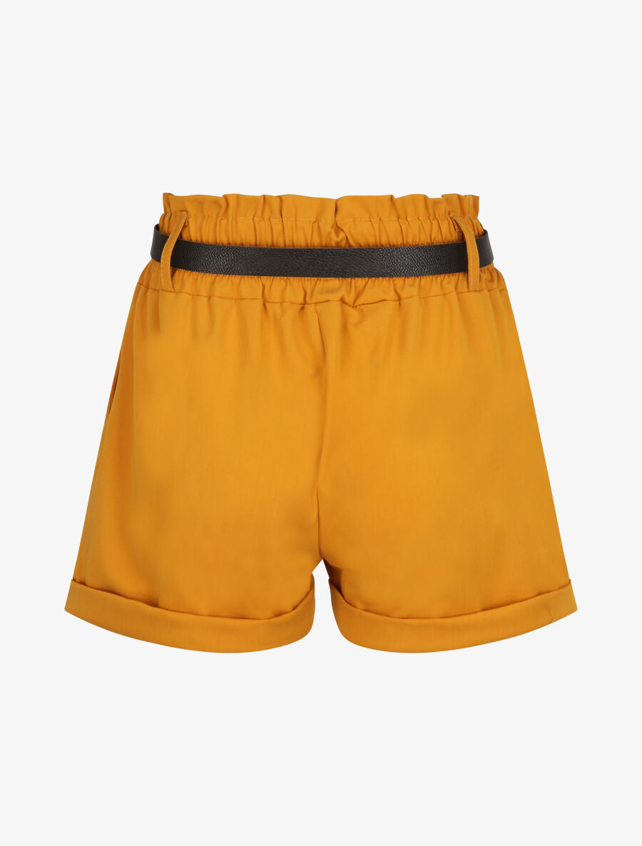Short droit uni à taille haute élastiquée - Moutarde - 2