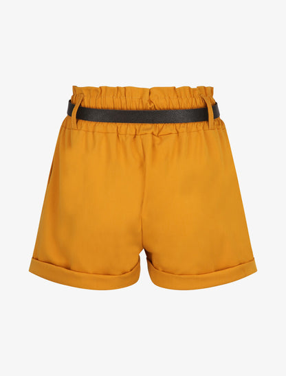 Short droit uni à taille haute élastiquée - Moutarde - 2