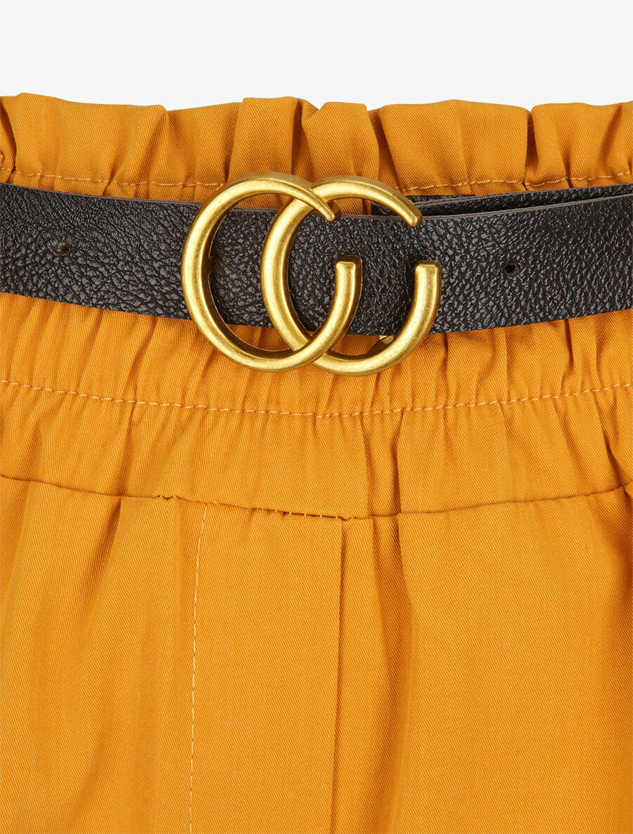 Short droit uni à taille haute élastiquée - Moutarde - 3