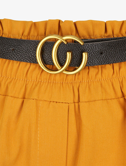 Short droit uni à taille haute élastiquée - Moutarde - 3