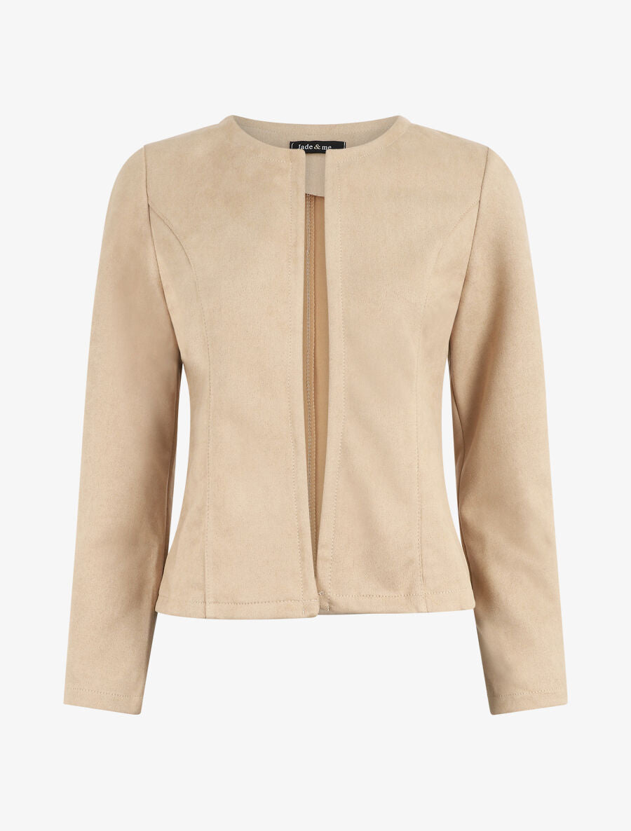 Veste ouverte en suédine - Beige - 1
