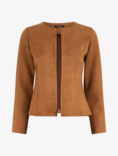 Veste ouverte en suédine - Marron - 1