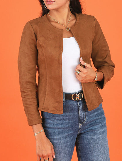 Veste ouverte en suédine - Marron - 3
