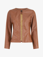 Veste ouverte en simili - Marron - 5