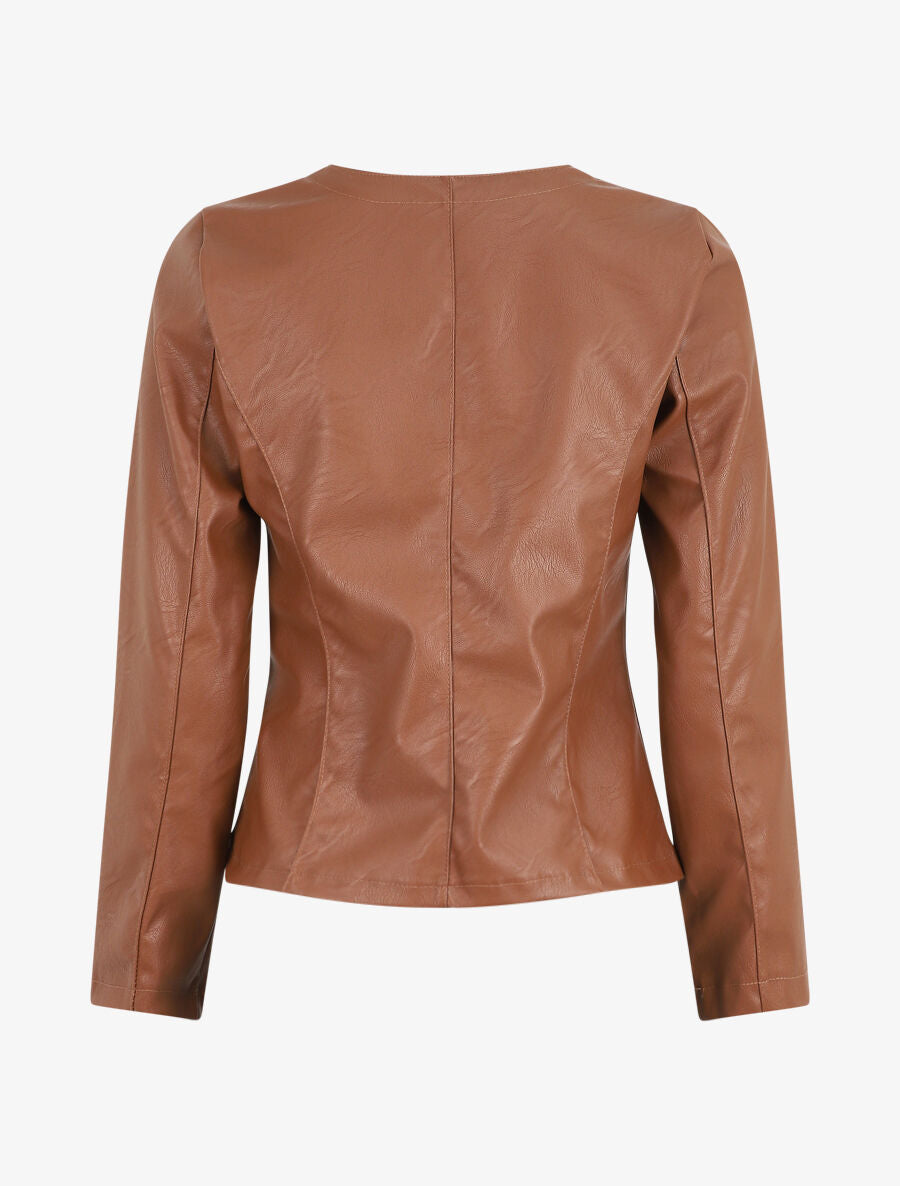 Veste ouverte en simili - Marron - 2