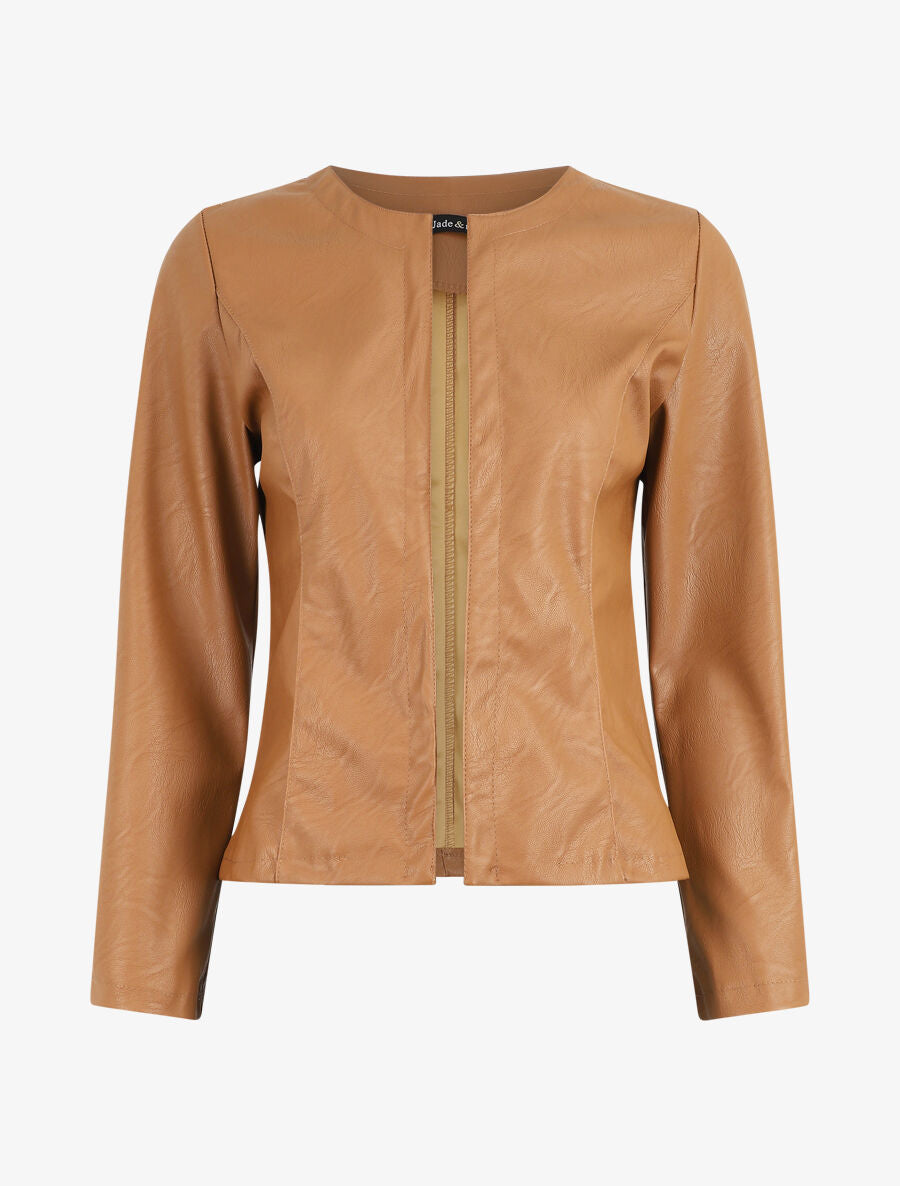 Veste ouverte en simili - Camel - 1