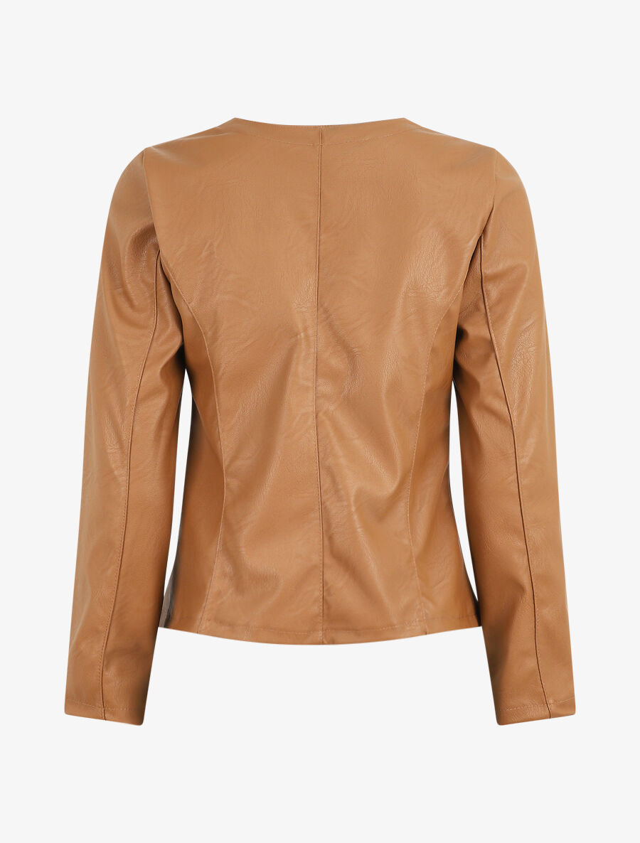 Veste ouverte en simili - Camel - 2