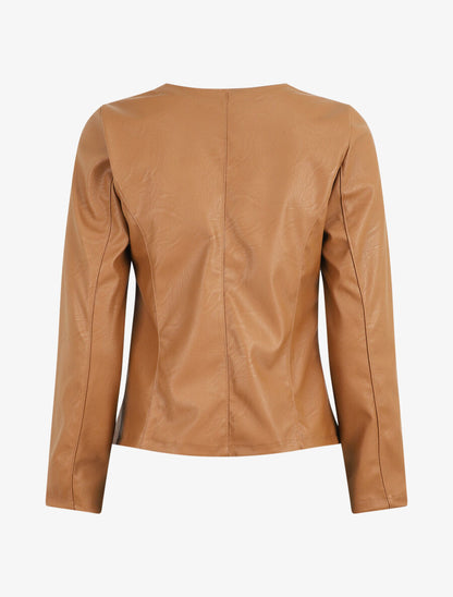 Veste ouverte en simili - Camel - 2