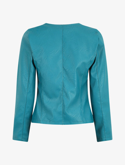 Veste ouverte en simili - Bleu canard - 2