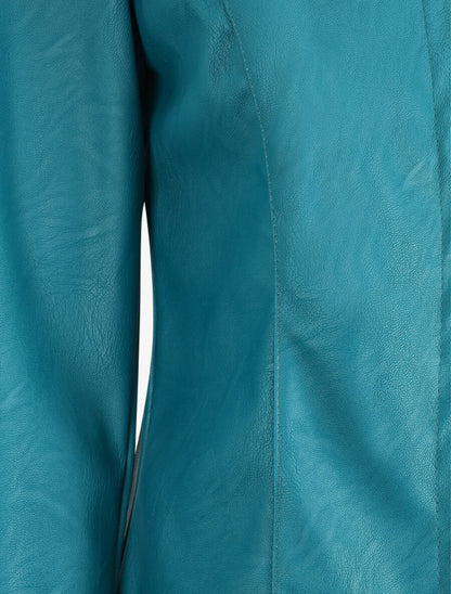 Veste ouverte en simili - Bleu canard - 3