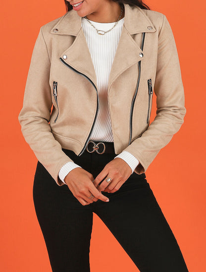 Perfecto court en suédine - Beige - 3