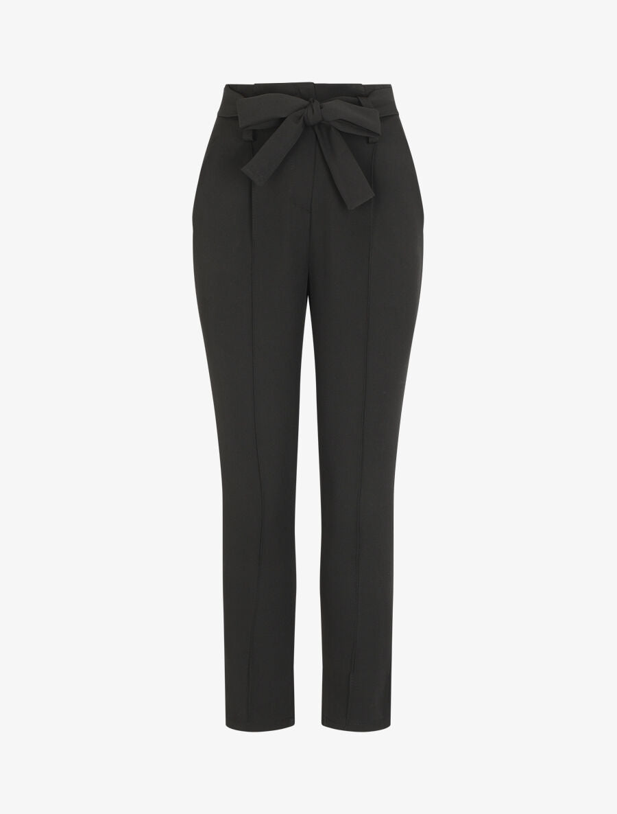 Pantalon fluide uni à taille élastiquée - Noir - 3