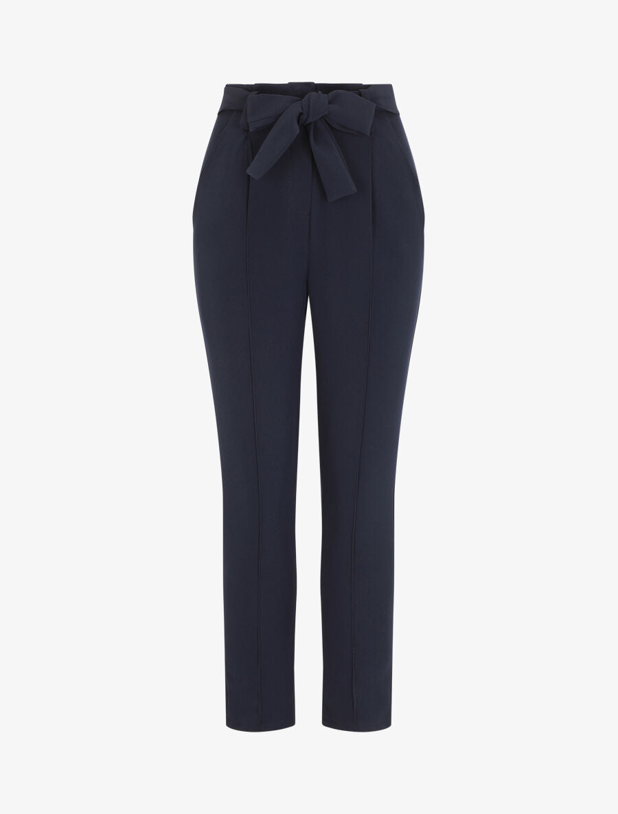 Pantalon fluide uni à taille élastiquée - Marine - 3