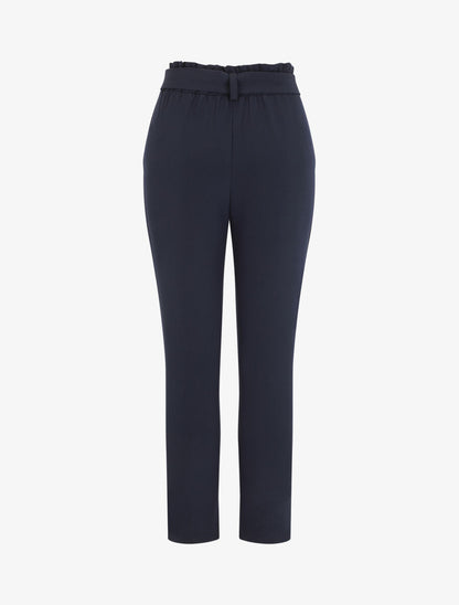 Pantalon fluide uni à taille élastiquée - Marine - 2