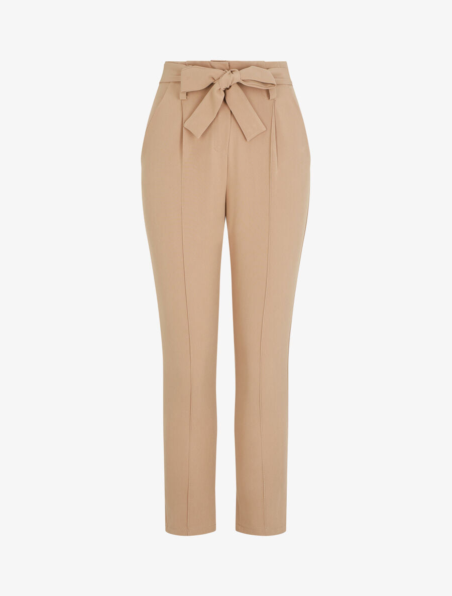 Pantalon fluide uni à taille élastiquée - Camel - 1