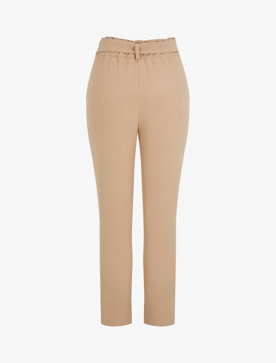 Pantalon fluide uni à taille élastiquée - Camel - 2