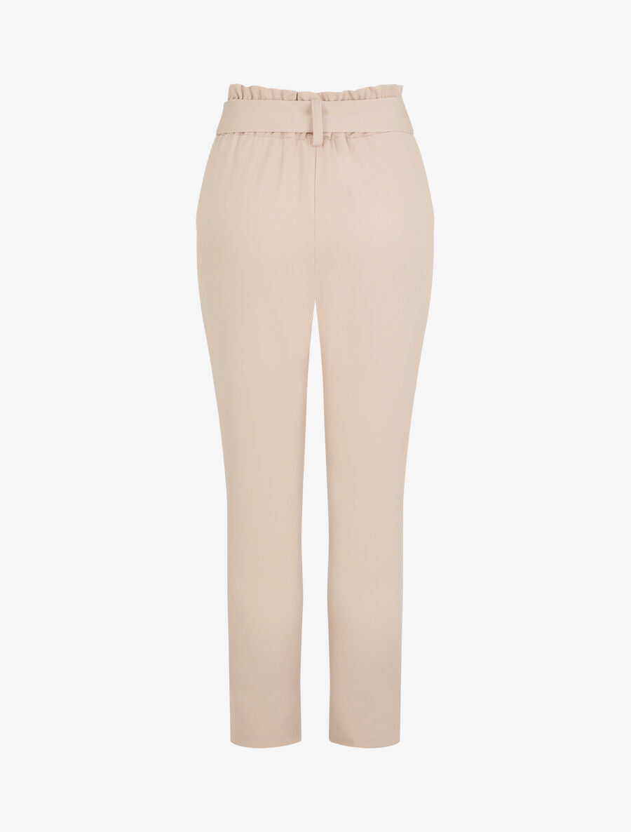 Pantalon fluide uni à taille élastiquée - Beige - 2