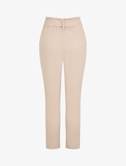 Pantalon fluide uni à taille élastiquée - Beige - 2