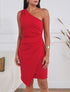 Robe à bretelles asymétriques effet drapé - Rouge - 1