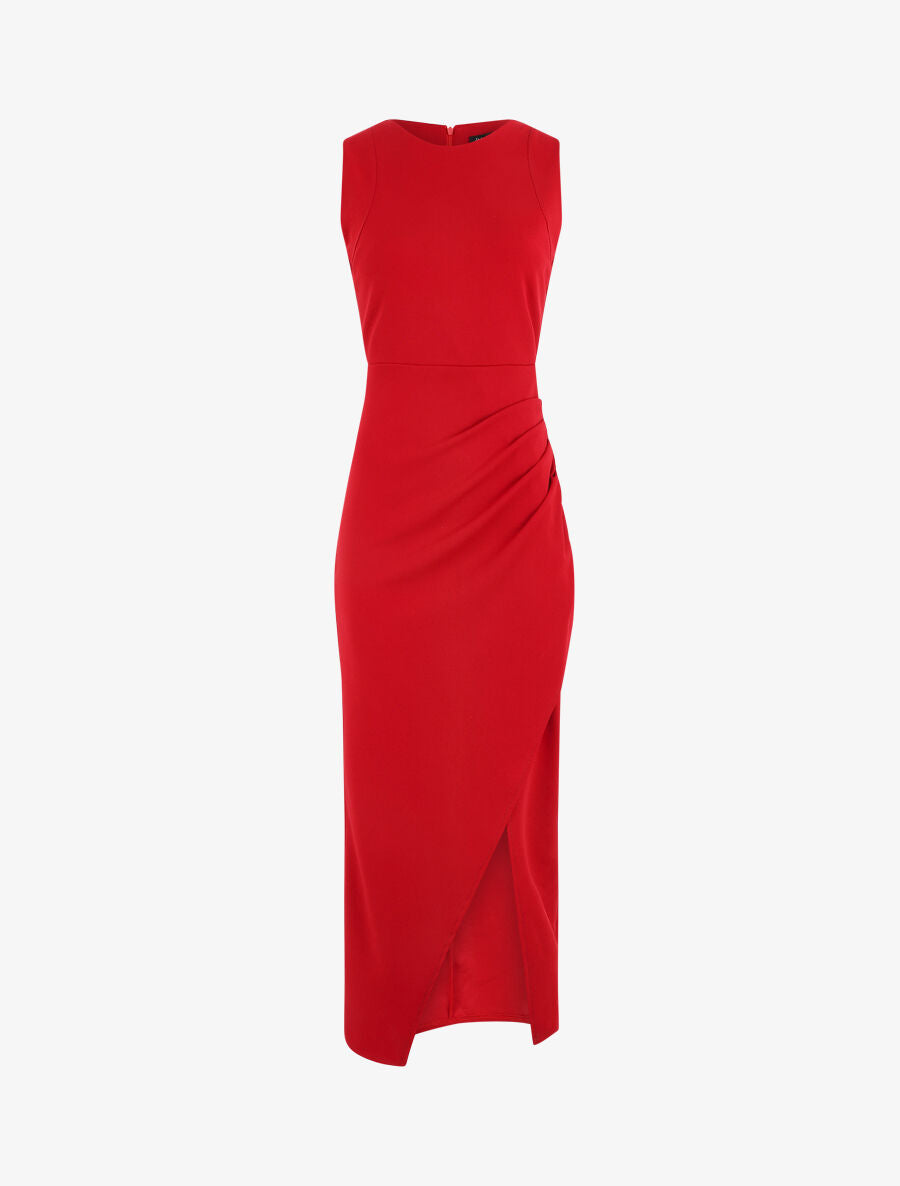 Robe longue drapée sans manches - Rouge - 5