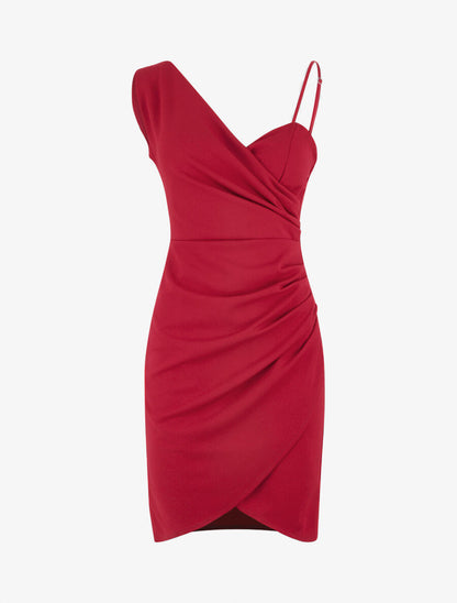 Robe fourreau à bretelles asymétriques - Rouge - 2