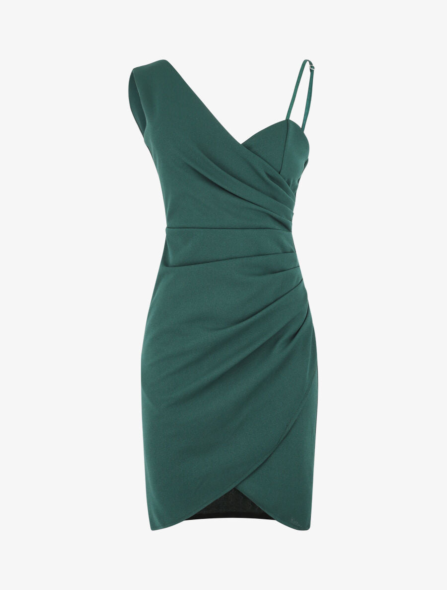 Robe fourreau à bretelles asymétriques - Vert sapin - 2