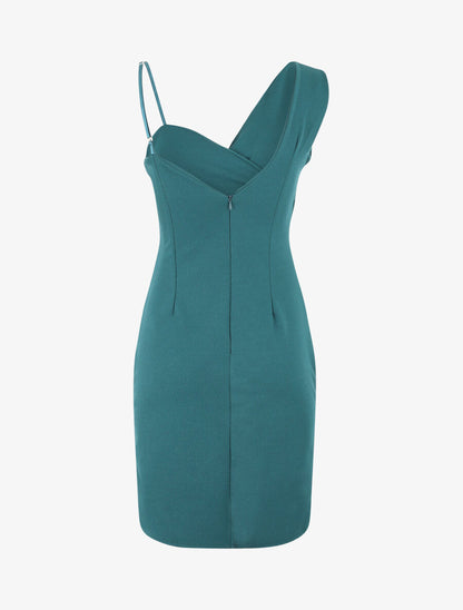 Robe fourreau à bretelles asymétriques - Bleu canard - 3