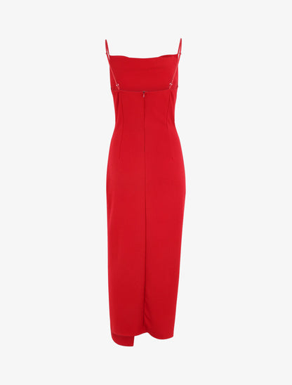 Robe longue droite effet drapé - Rouge - 2