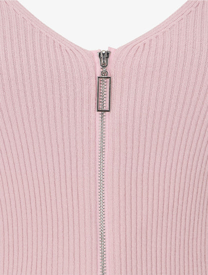 Pull côtélé à zip - Rose - 4