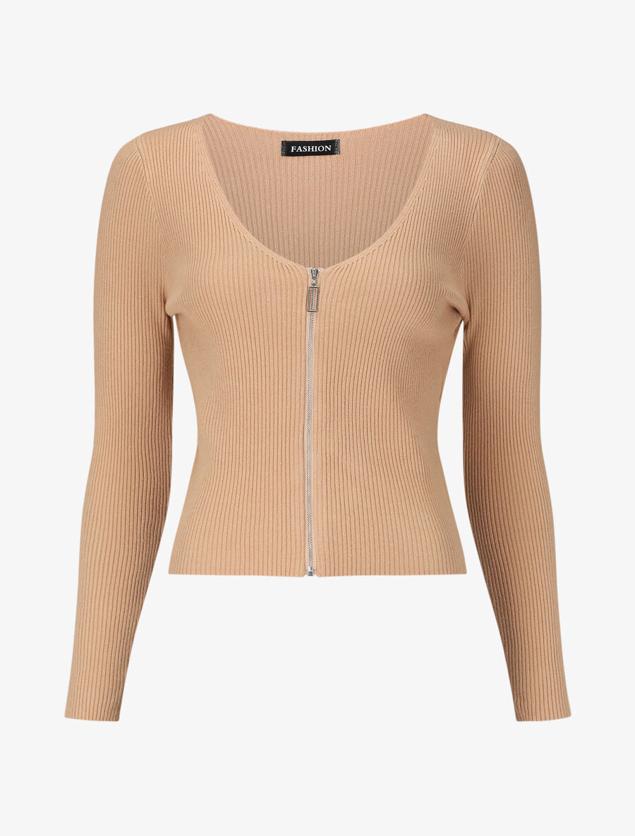 Pull côtélé à zip - Camel - 5