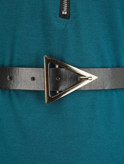 Robe uni coupe droite à col zippé - Bleu canard - 3