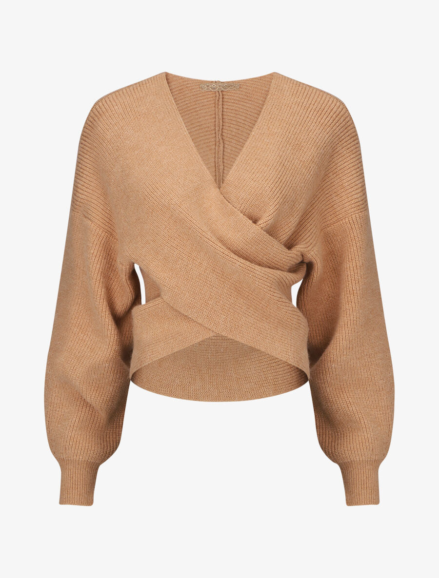 Pull uni col cache-coeur et bas asymétrique - Camel - 5