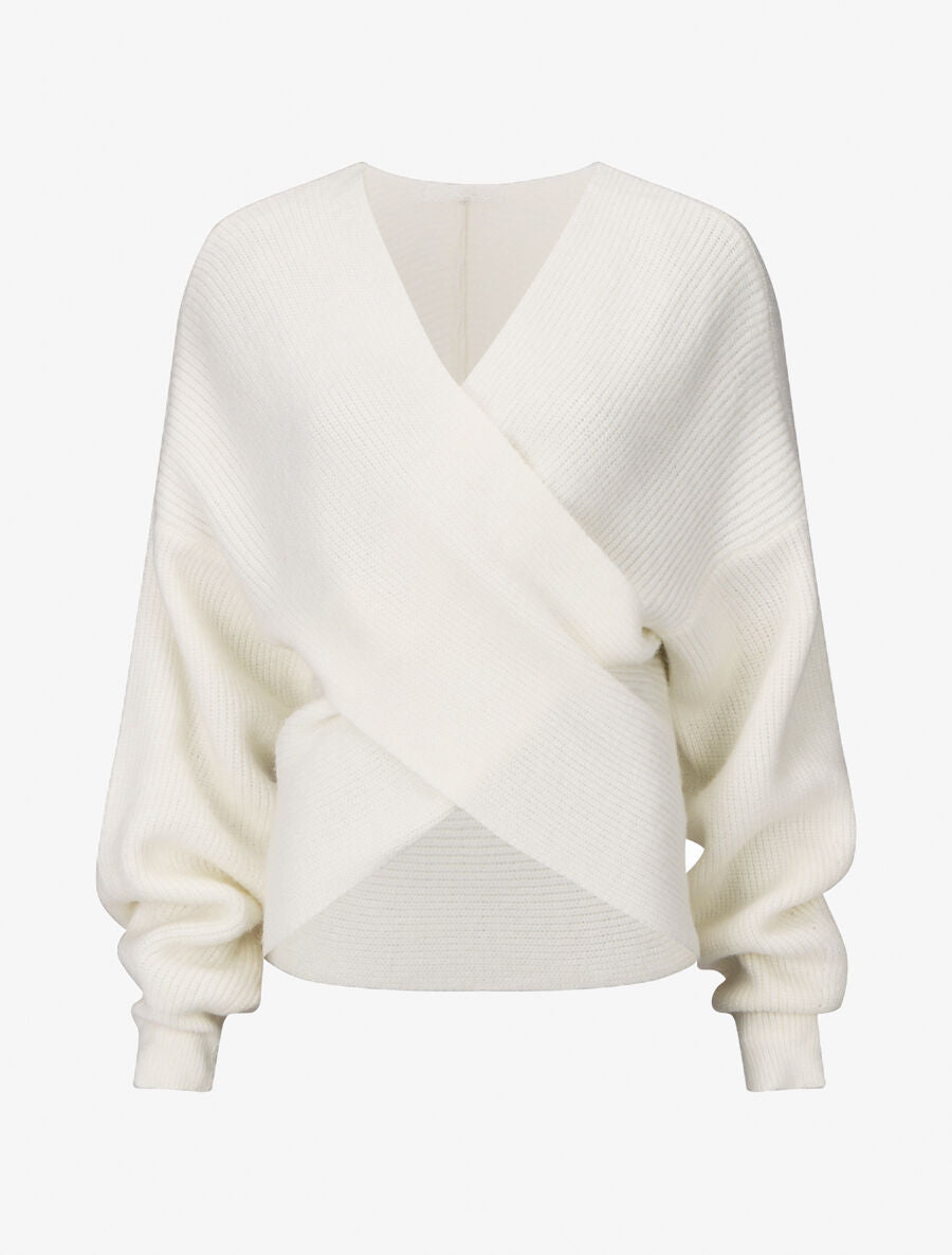 Pull uni col cache-coeur et bas asymétrique - Blanc - 4