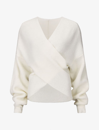 Pull uni col cache-coeur et bas asymétrique - Blanc - 4