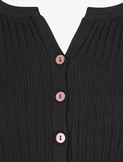 Gilet uni côtelé coupe ajustée - Noir - 3