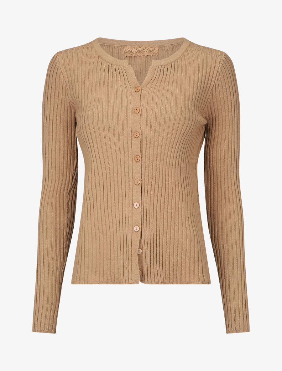 Gilet uni côtelé coupe ajustée - Camel - 1