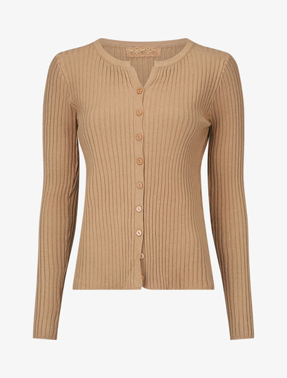 Gilet uni côtelé coupe ajustée - Camel - 1