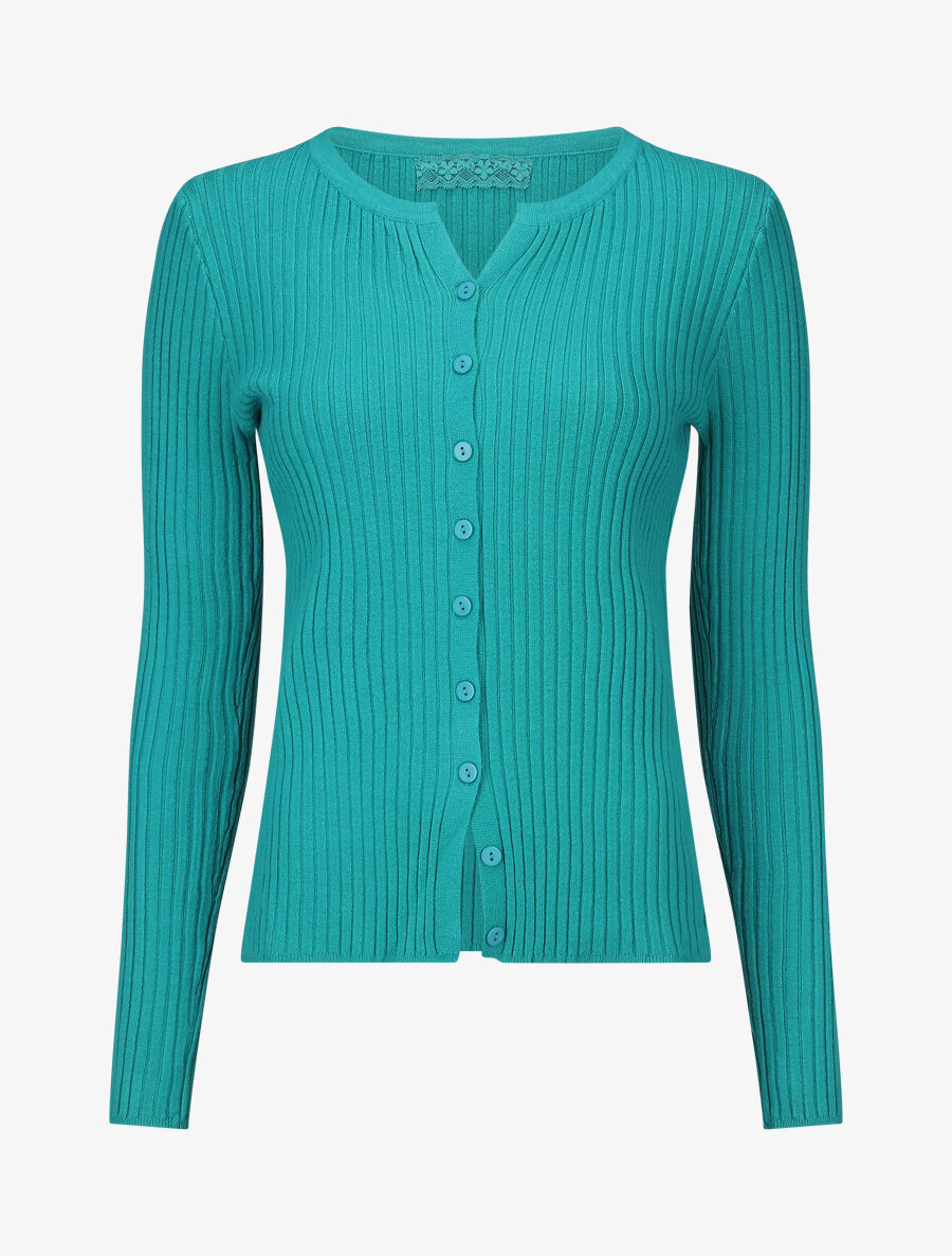 Gilet uni côtelé coupe ajustée - Turquoise - 5