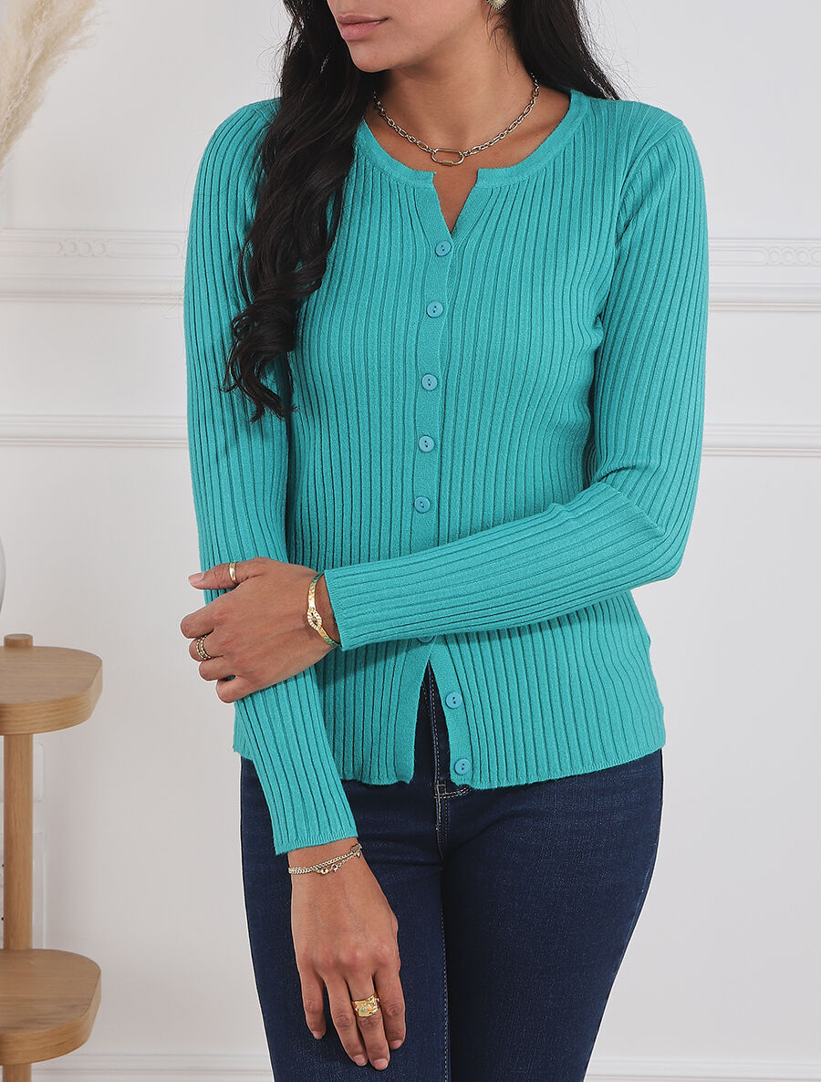 Gilet uni côtelé coupe ajustée - Turquoise - 4